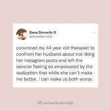 Meme about a therapist realizing that social media posts can make people feel better or worse